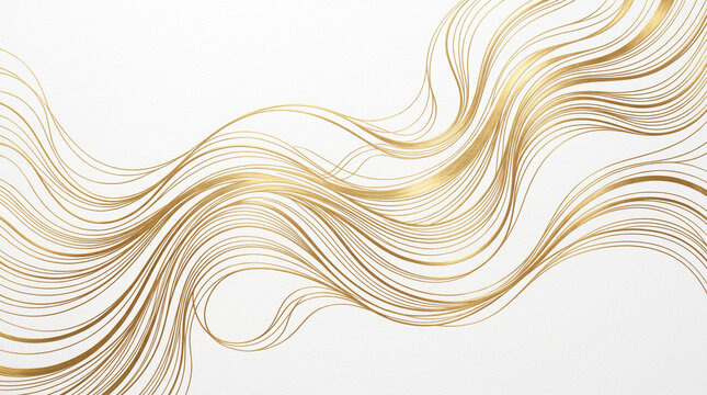 Abstract golden flowing lines pattern, elegant wavy gold curves on white background, luxury background design element