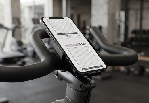 Smartphone Mounted on Exercise Gym Bike Screen Mockup