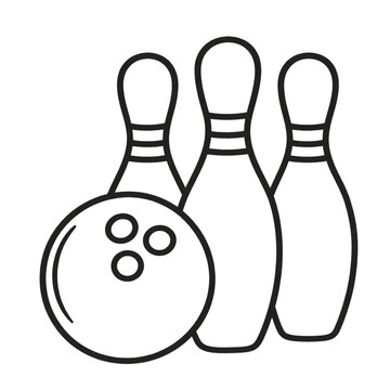 Bowling ball and pins monoline illustration