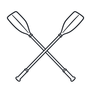 Crossed rowing oars monoline illustration