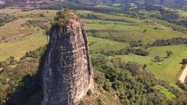 Aerial view of mountains and countryside in Torre de Pedra, Brazil