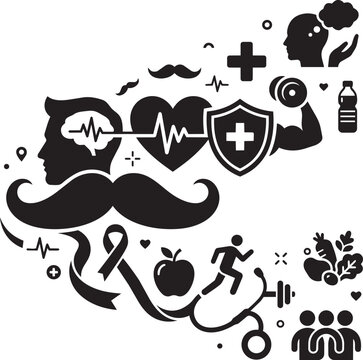 Men health awareness movember and mental wellness concept vector illustration.