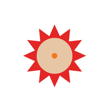 Abstract sun shape with red rays and orange dot