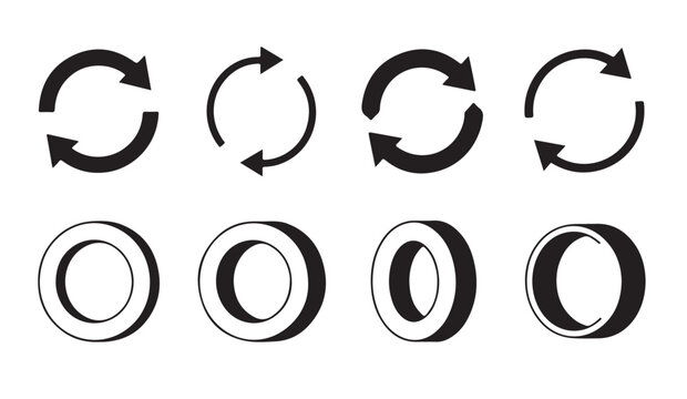 Set of two-headed circular arrows and ring symbols indicating rotation, exchange, and continuous movement.