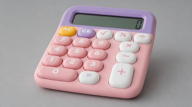Pastel Pink and Lavender Calculator on Neutral Grey Background