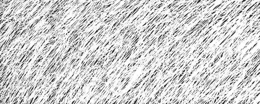 Hand drawn white pencil chaotic scribble lines texture on black background. Abstract diagonal sketchy noise texture for grunge backdrops, banners, print designs, and artistic overlays.
