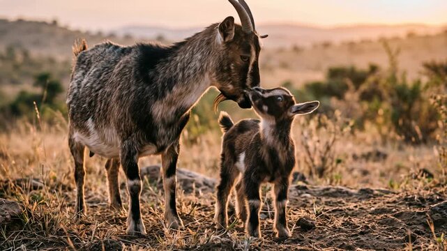 nigerian dwarf goat with kid close up at morning light in nigeria video