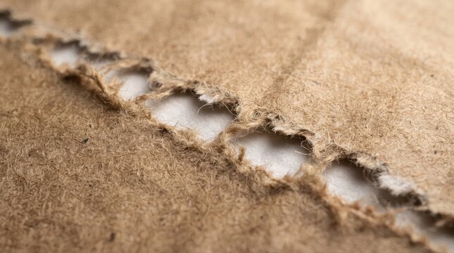 Torn kraft paper texture with natural fiber edge and soft shadow