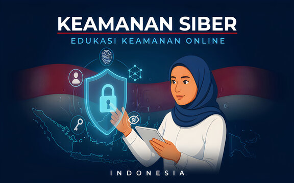Woman learning cybersecurity online with digital lock