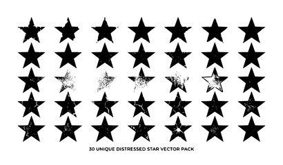Fototapeta premium Grunge Star Shapes Collection Distressed Black Five Point Vector Set