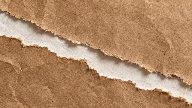 Torn kraft paper texture with natural fiber edge and soft shadow