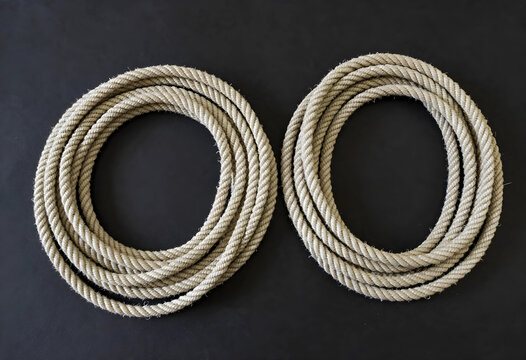 Connection and partnership concept two coiled ropes forming circles on a dark background unity teamwork collaboration and strong bonds