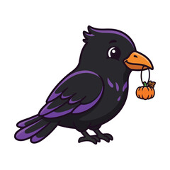 Obraz premium Black Crow Carrying a Small Pumpkin Halloween Vector Clipart