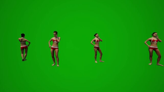 Women in swimwear standing and posing casually on chroma key green screen background #77