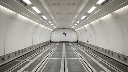 Obraz premium Futuristic Tunnel Corridor with Overhead Lighting and Embankment Design