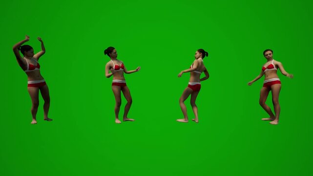 Women in swimwear dancing and partying on chroma key green screen background, celebration #87