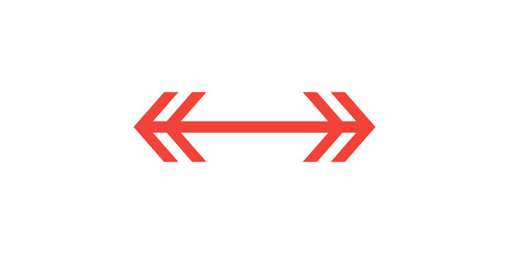 Red arrow symbol featuring stylized double chevron pointers for indicating bidirectional movement or directions.
