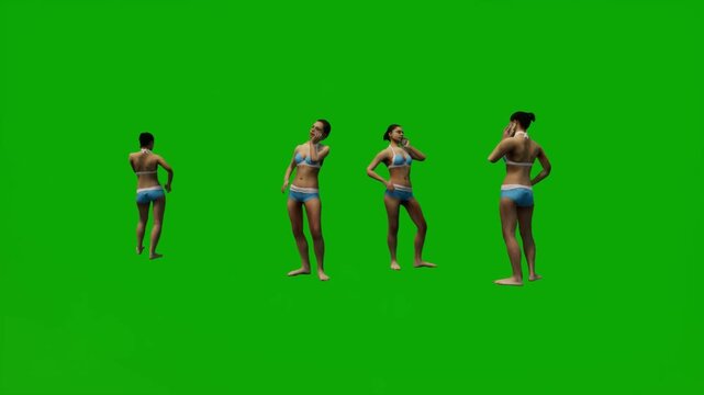 Women in swimwear standing and posing casually on chroma key green screen background #107