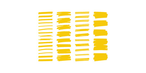 Set of various yellow highlighter brush strokes collection for document editing and emphasis mark purposes. © Jpeg shop opened