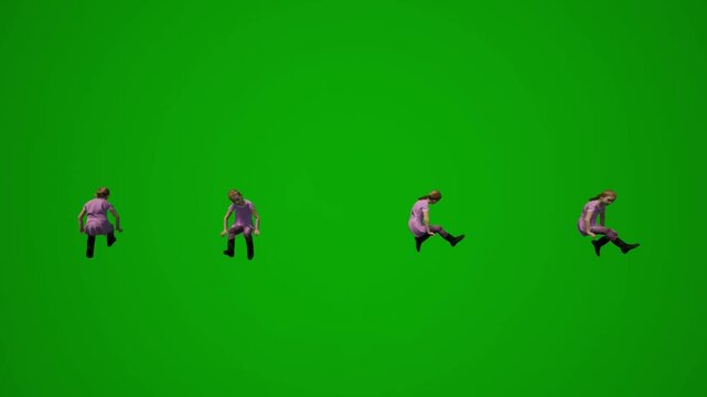 Men crouching and sitting on ground on chroma key green screen background #147