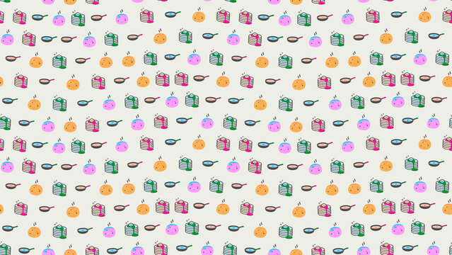 Cartoon pancakes and frying pans pattern