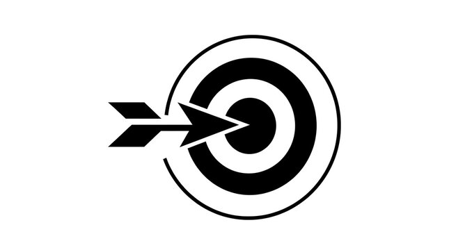 Black and white arrow hitting bullseye target icon