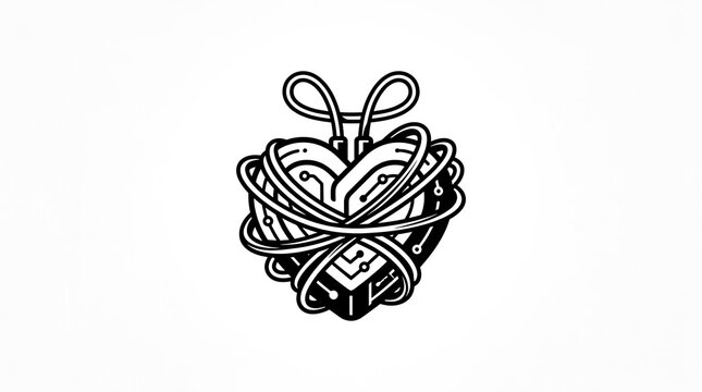 Mechanical heart wrapped in cables and wires