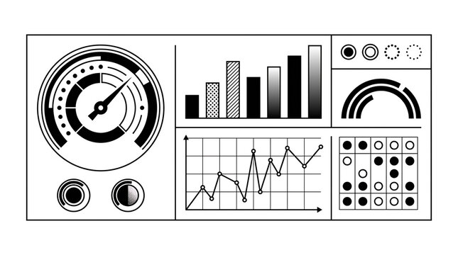 Dashboard analytics panel with gauges and charts vector