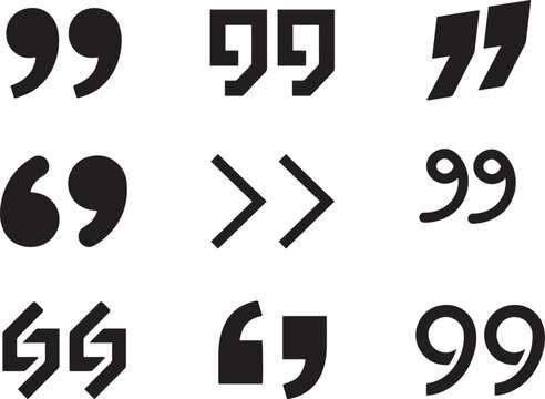 Collection of various quotation mark and double angle bracket symbols in black and white