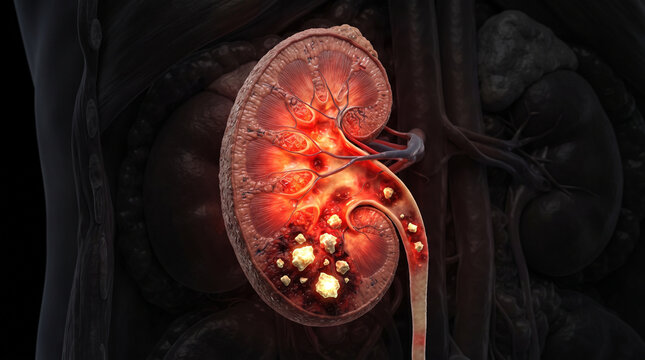 Cross Section Of Kidney Showing Kidney Stones