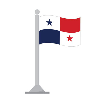 Panama National Flag on Standing Flagpole with Waving Banner