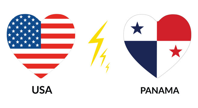United States and Panama Heart Flags with Lightning Bolt White Background