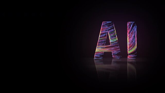 AI letters animation of glowing symbols in computer science world, 4k abstract artificial intelligence tech animated template
