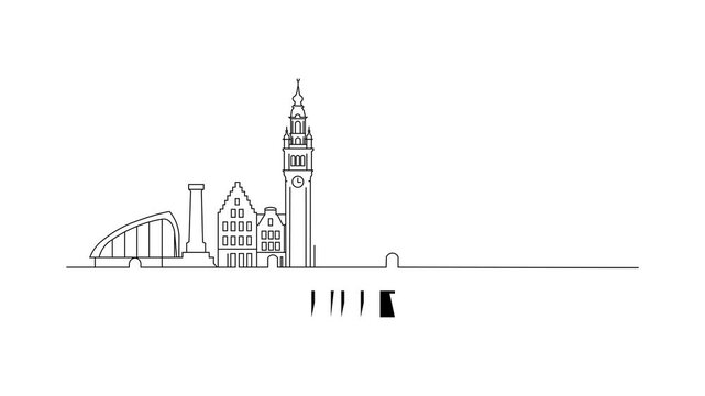 Simple line drawing shows Lille skyline