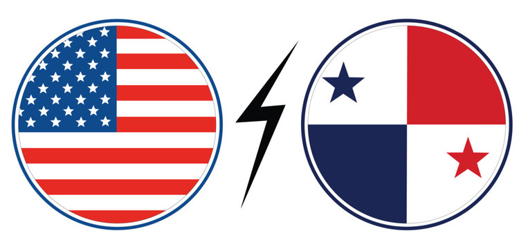 United States and Panama Circular Flags with Lightning Symbol