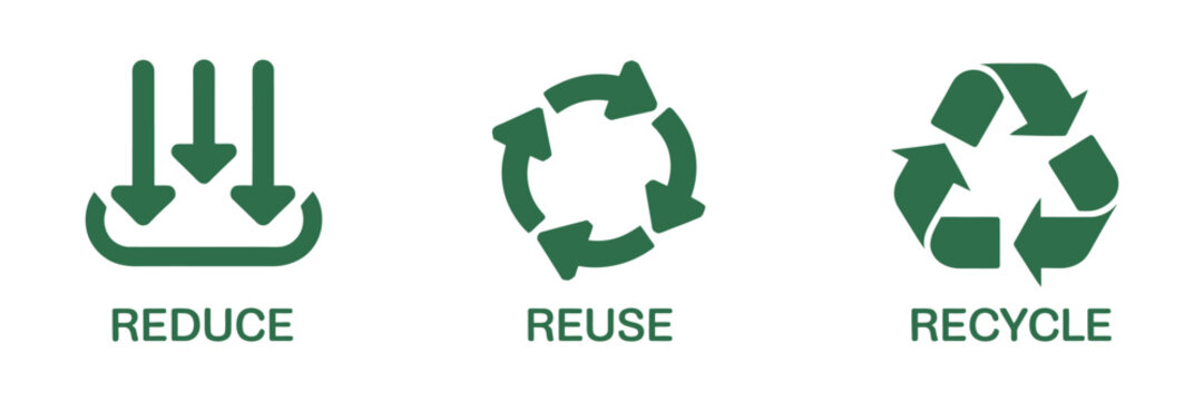 Reduce reuse recycle icon set, arrow sync rotation, outline symbols, environmental management, waste reduction, sustainability, eco-friendly, vector design