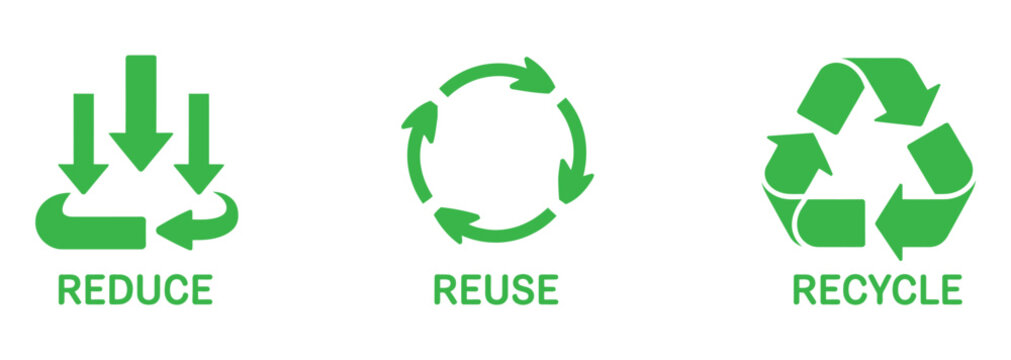 Reduce reuse recycle icon set, arrow sync rotation, outline symbols, environmental management, waste reduction, sustainability, eco-friendly, vector design