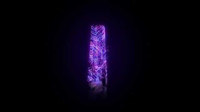 AI letters animation of glowing symbols in computer science world, 4k abstract artificial intelligence tech animated template