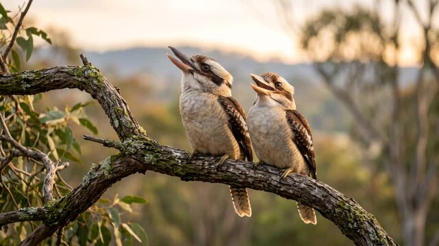 two laughing kookaburras close up at morning light in royal national park new south wales australia video