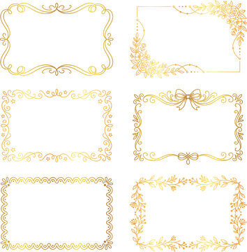 Set of elegant gold frames with floral designs and decorative swirls