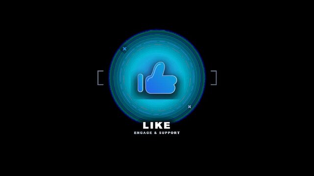Glowing blue thumbs up icon in digital interface for social