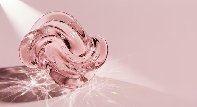  Luxury Rose Quartz Glass Sculpture with Realistic Caustic Light Reflection