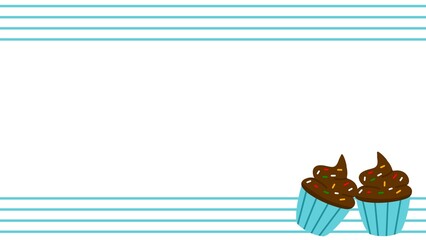 Fototapeta premium Cupcake Border Background. Blue Line Dessert Frame. Bakery Banner Template
