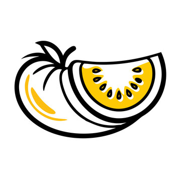 Tomato slice illustration with yellow pulp for bistro menus.