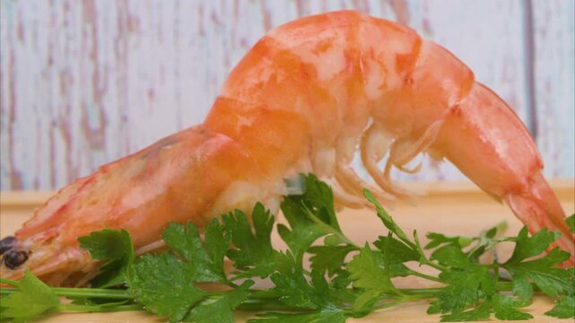 Boiled red shrimp spinning