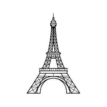 Minimalist black and white line art illustration of the iconic eiffel tower landmark in paris france