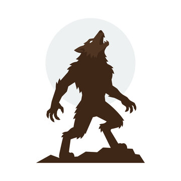 Werewolf silhouette howling at the full moon vector illustration