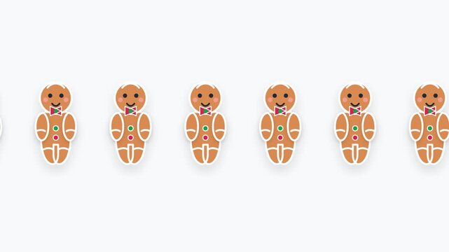 Cute Gingerbread Man Cookie Border Seamless Pattern on White Background for Christmas Holiday Design
