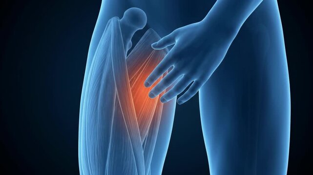 Human hip pain medical animation showing muscle inflammation