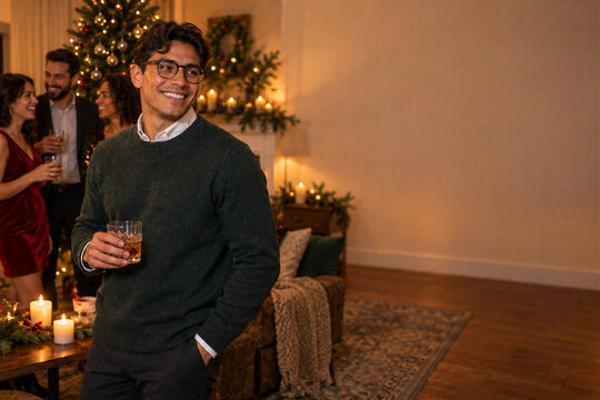 World Sight Day young man wearing glasses at Christmas party